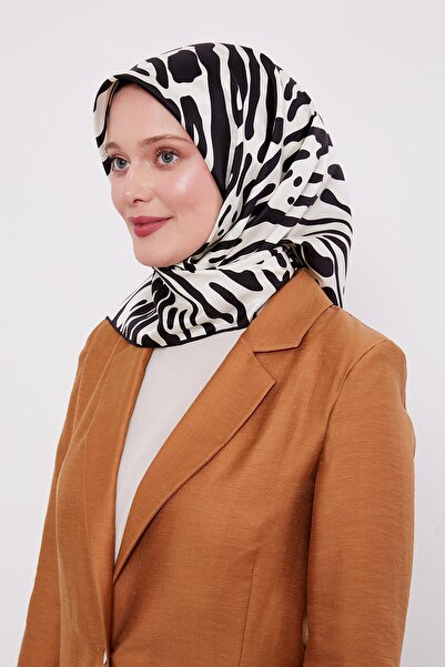 Levidor وشاح حريري من التويل بنمط الفهد باللونين الأسود والبيج