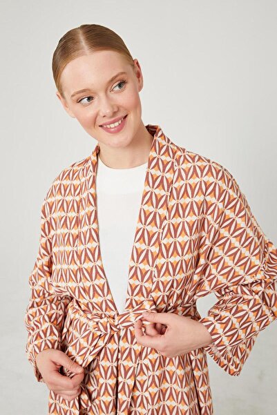 Levidor Brick Patterned Linen Belt Tied Kimono Set