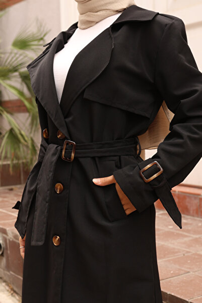 Butik Kruvaze Yaka Tesettür Trençkot