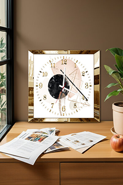 Zevahir Mobilya Dekorasyon Gold Framed Abstract Clock Themed Decorative Mdf Wall Clock
