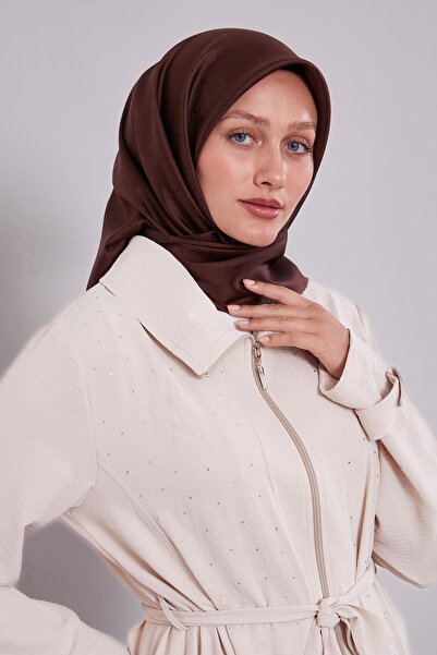 Levidor Eșarfă de mătase cu monogramă cu margine maro ciocolată