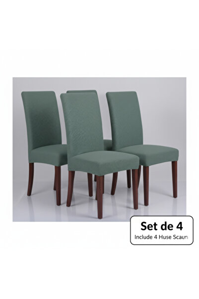 OEM Set 4 huse decorative elastice pentru scaune verde mentă - pentru scaune fără brațe