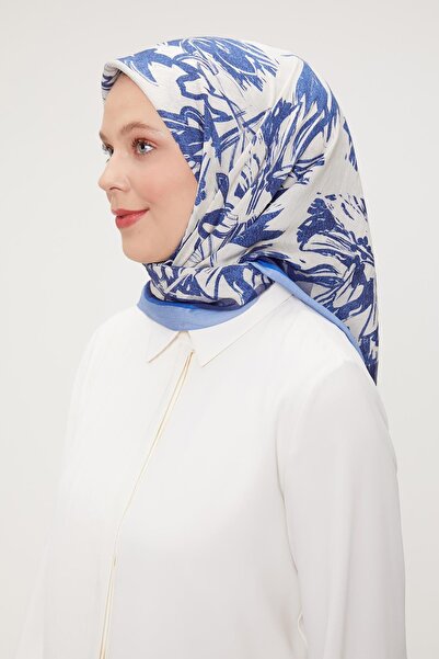 Levidor Μπλε λουλούδι με αφηρημένο σχέδιο Modal μεταξωτό μαντήλι