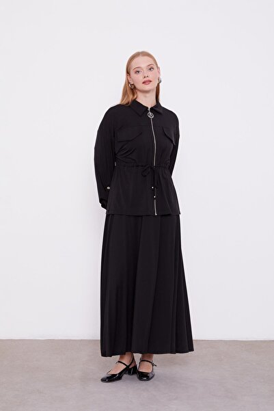 Levidor Black Waist Drawstring Detailed Skirt Set