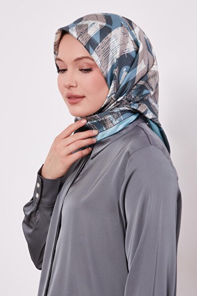 Levidor وشاح حريري من التويل مطبوع عليه حرف فيروزي