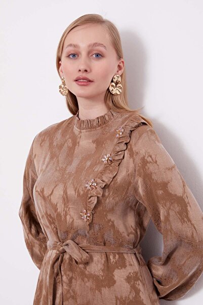 Levidor VİZON Fırfır Detaylı Cupra Elbise