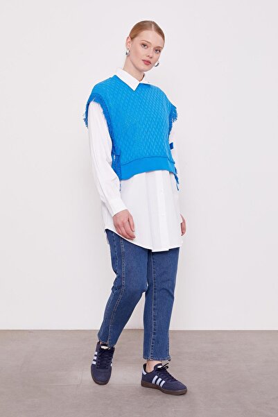 Levidor μπλε κοβαλτίου Πλεκτά σετ κοστούμι με γιλέκο Πουκάμισο Σετ δύο τεμαχίων