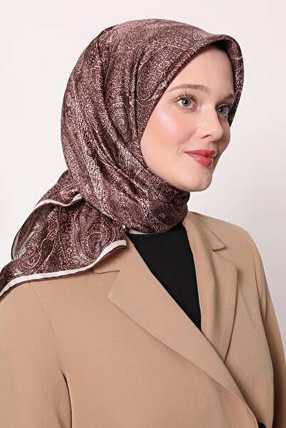 Levidor K.Burgundy Abstract Ethnic Pattern Twill Silk Scarf