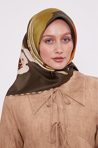 Levidor Μεταξωτό μαντήλι με σχέδιο λουλουδιών χακί