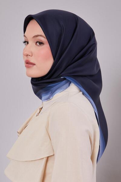 Levidor Navy Blue Twill Silk Scarf with Border