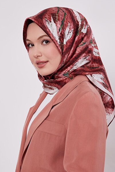 Levidor وشاح حريري منسوج بنمط التويل بلون أحمر كلاريت مع تأثير انعكاسي