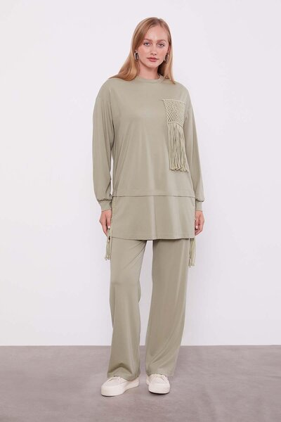 Levidor Green Straw Tassel Detailed Double Set