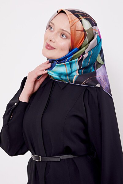 Levidor Indigo Fine Leaf Pattern Twill Silk Scarf