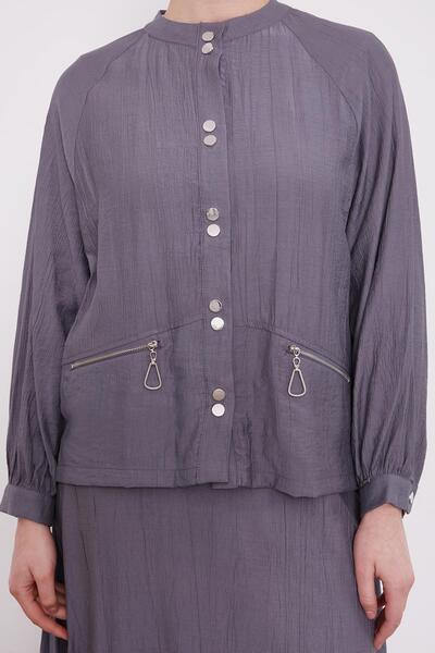 Levidor Anthracite Double Button Detailed Skirt Suit