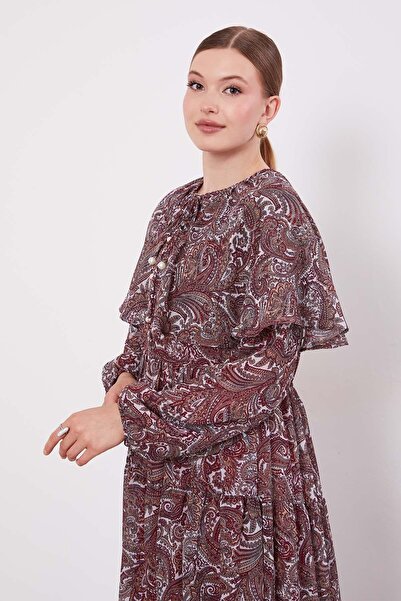 Levidor Φόρεμα από σιφόν με έθνικ σχέδιο μπορντό