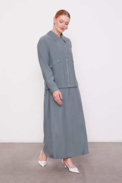 Levidor Green Pocket Detailed Zippered Skirt Set