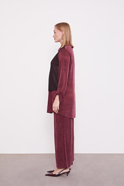 Levidor Burgundy Mesh Detailed Cupra Two-Piece Set