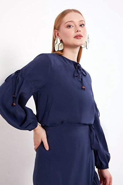 Levidor Navy Blue Side Tie Skirt Set