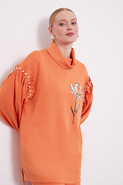 Levidor Orange Pearl Sleeve Detailed Sports Suit