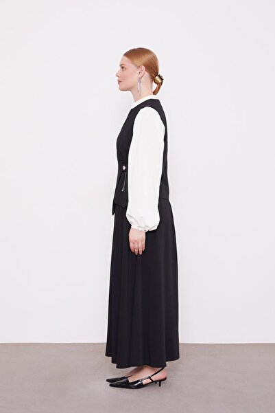 Levidor Black Vest Set Stone Detailed Skirt Suit