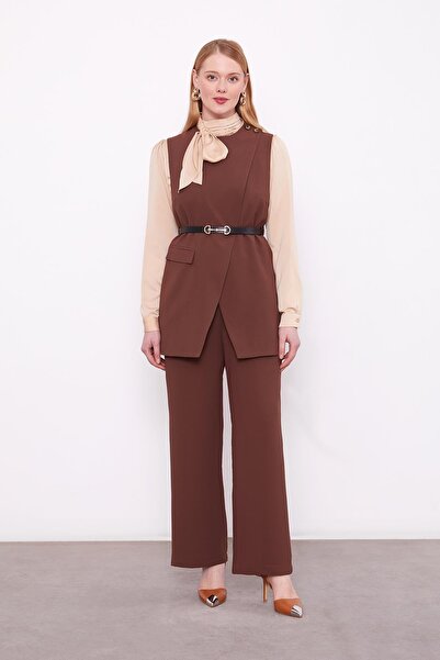 Levidor Brown Asymmetrical Vest Double Suit