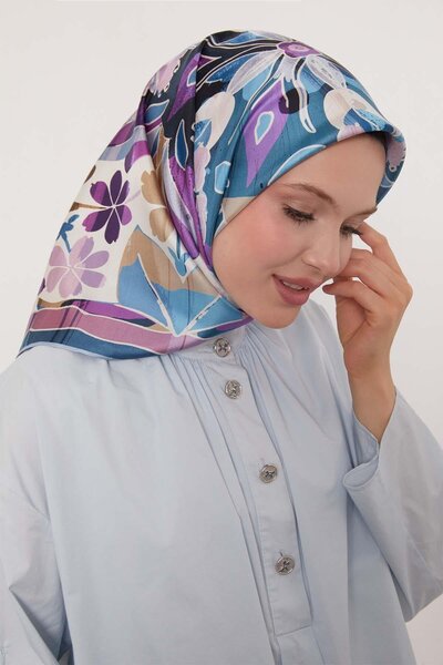 Levidor وشاح حريري من التويل بنمط زهور مختلطة باللون الأزرق الفاتح