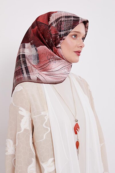 Levidor Burgundy Thin Line Pattern Twill Silk Scarf