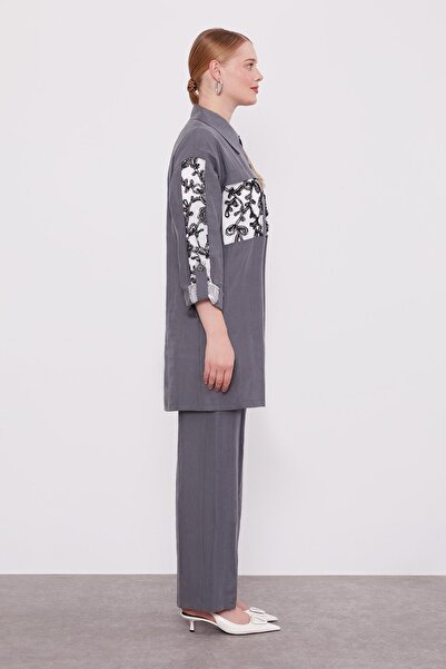 Levidor Gray Mesh Pocket Detailed Triple Tunic Set