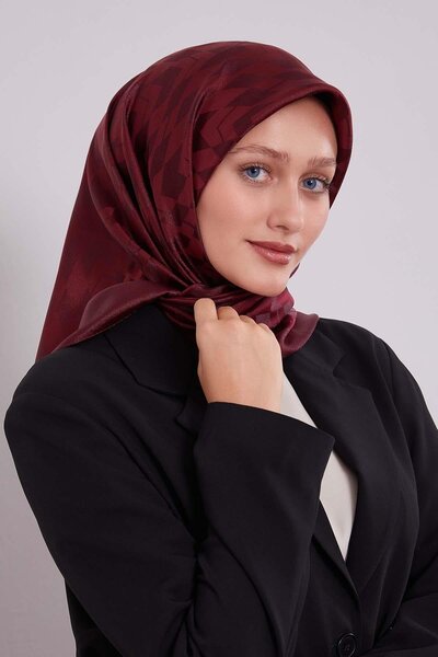 Levidor Bordo Baklava Desen Kristal Jakar Eşarp