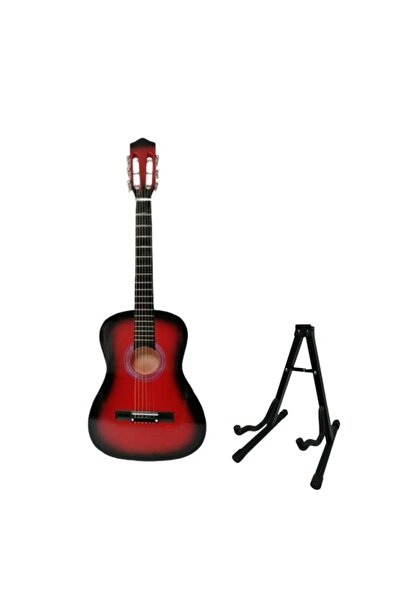 Depox Universal foldable stand set and 4/4 wooden classical guitar, 95 cm, red