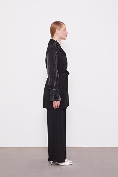 Levidor Black Triple Tassel Cuff Detailed Jacket Set