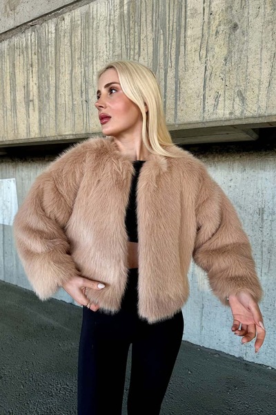 YK FASHION Düz Kısa Kürk
