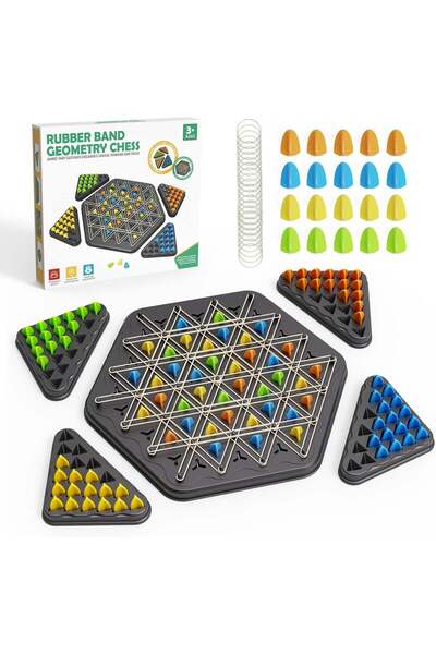 KidProtect Joc Masa Tip Sah cu Elastice De Societate Geometry War, 2-4 Jucatori, Copii Si Adulti