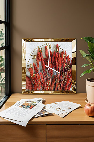 Zevahir Mobilya Dekorasyon Gold Framed Flame Tone Themed Decorative Mdf Wall Clock