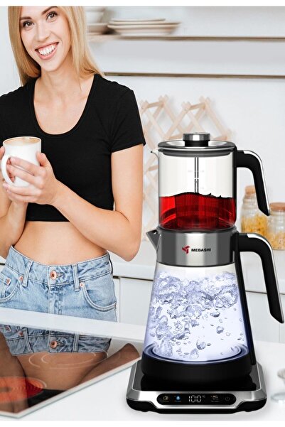 MEBASHI Tea Maker and Kettle, 1.7 L Kettle, 0.8 L Teapot, 4 Functional Settings, 1500W (Black)