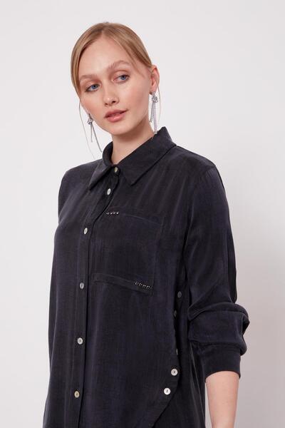 Levidor Black Cross Button Detail Cupra Skirt Set