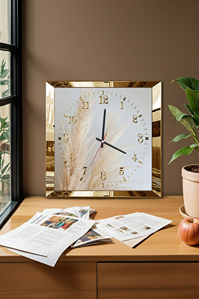Zevahir Mobilya Dekorasyon Gold Çerçeveli Doğanın Zamanı Temalı Dekoratif MDF Duvar Saati