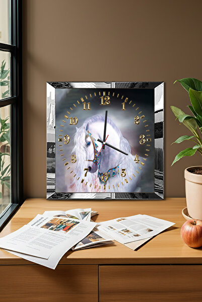 Zevahir Mobilya Dekorasyon Silver Framed White Horse Themed Decorative Mdf Wall Clock