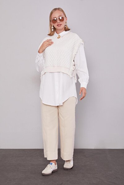 Levidor طقم قميص وسترة تريكو بلون الكريم مكون من قطعتين