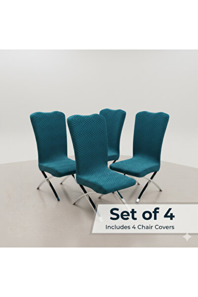 OEM Set 4 huse decorative elastice pentru scaune, culoare petrol, model în relief 3D