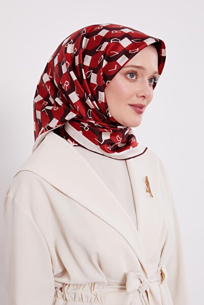 Levidor Burgundy Honeycomb Printed Twill Silk Scarf