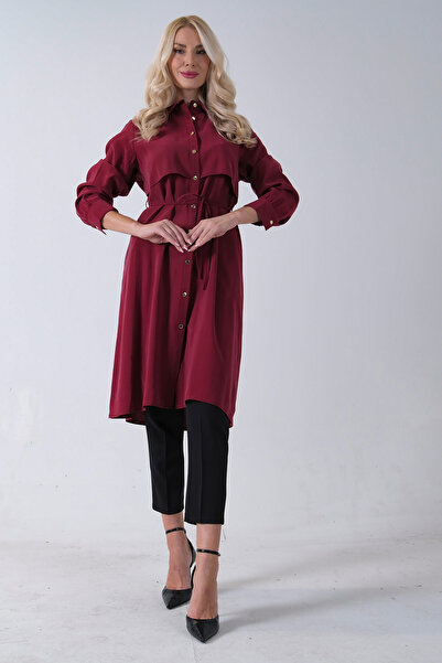 Feminist Önü Aller Detaylı Bağcıklı Modal Tunik Bordo 31050762