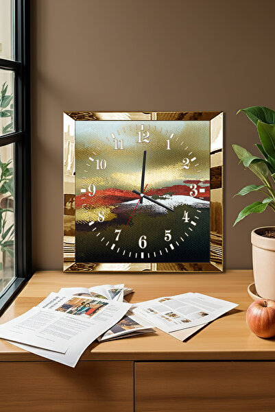 Zevahir Mobilya Dekorasyon Gold Framed Sunset Themed Decorative Mdf Wall Clock