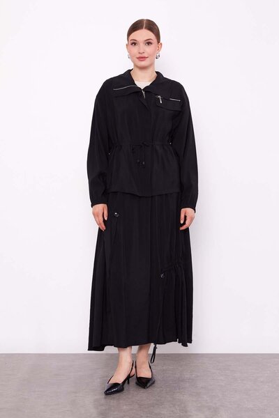 Levidor Black Hidden Zipper Detailed Skirt Set