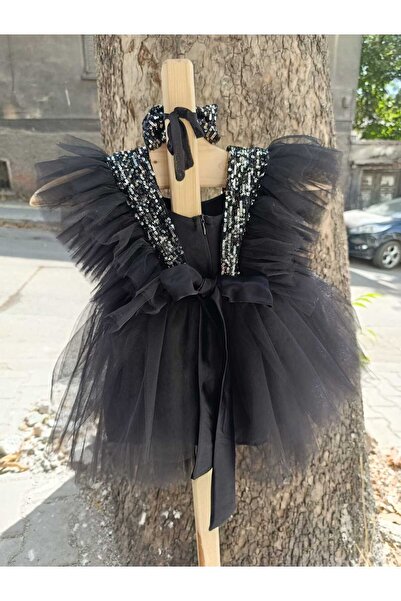 Minik Terzi Siyah payetli tül elbise