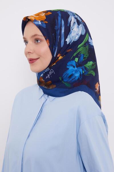 Levidor Lacivert Soyut Desen Modal İpek Eşarp