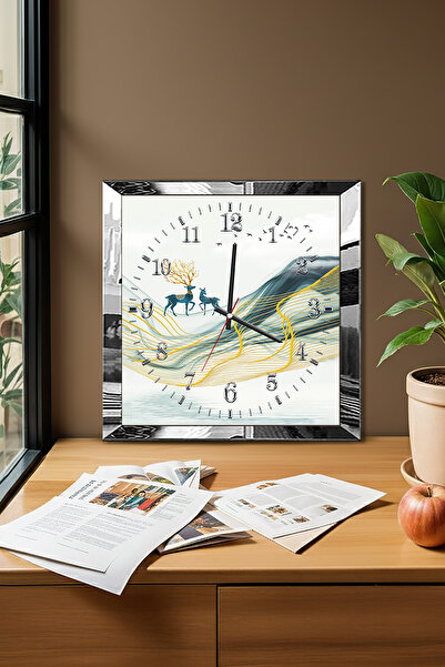 Zevahir Mobilya Dekorasyon Silver Framed Gazelle Themed Decorative Mdf Wall Clock