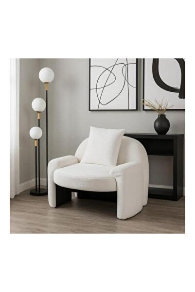 Crestj كرسي استرخاء عصري - تنجيد أبيض مع وسادة مريحة لغرفة المعيشة