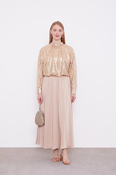 Levidor Σετ φούστα με παγιέτες σε μπεζ χρώμα