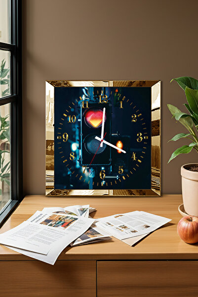 Zevahir Mobilya Dekorasyon Gold Framed Traffic Rules Save Lives Themed Decorative Mdf Wall Clock